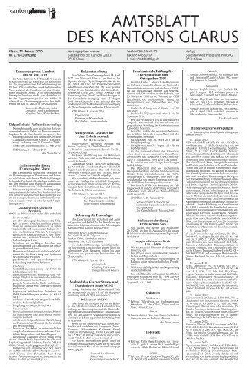 Amtsblatt des Kantons Glarus, 11.2.10 - Glarus24.ch