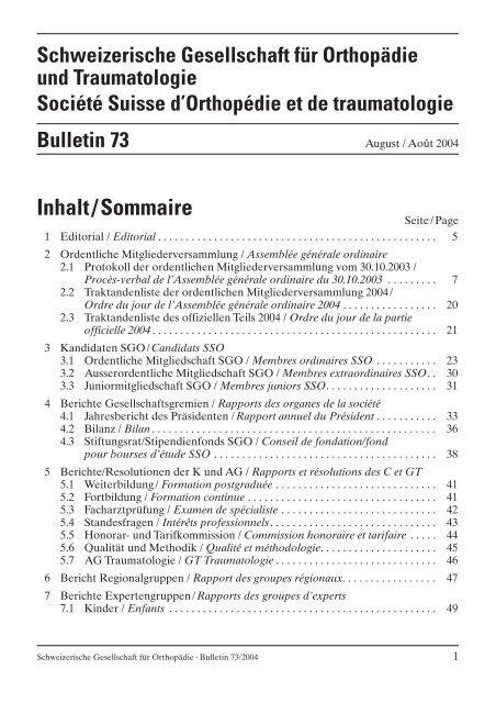 SGO/SSO Bulletin 73 - Schweizerische Gesellschaft für Orthopädie ...