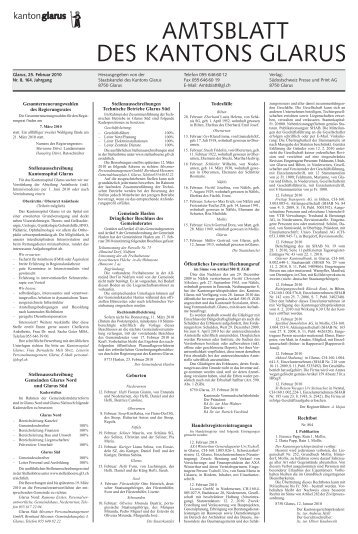 Amtsblatt des Kantons Glarus, 25.2.10 - Glarus24.ch