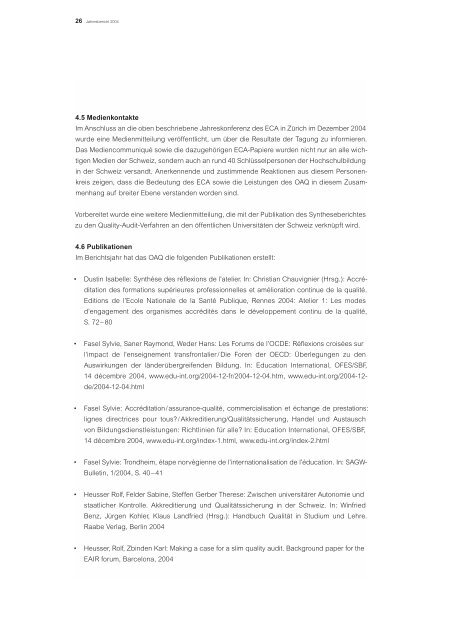Jahresbericht 2004 PDF - OAQ Organ für Akkreditierung und ...
