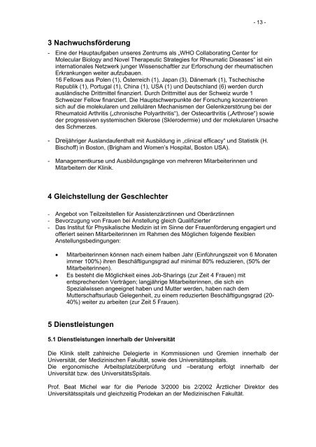 Akademischer Bericht 2002 - Rheumaklinik - UniversitätsSpital Zürich