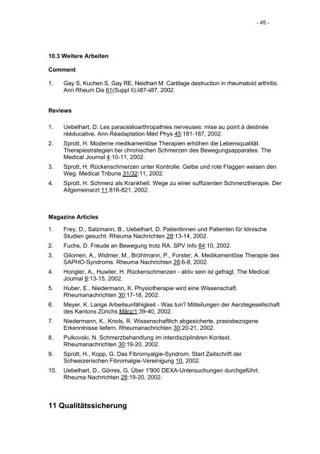 Akademischer Bericht 2002 - Rheumaklinik - UniversitätsSpital Zürich
