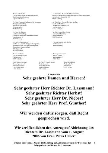 Offener Brief vom 3. August 2006 - Petra Heller