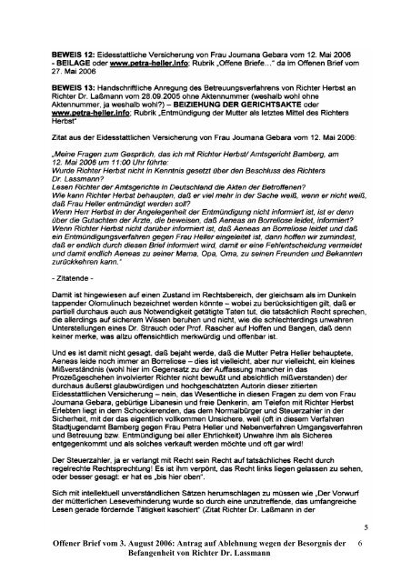 Offener Brief vom 3. August 2006 - Petra Heller