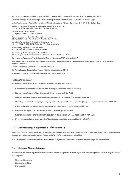 sikalische Medizin Akademischer Bericht 2004 - Rheumaklinik ...