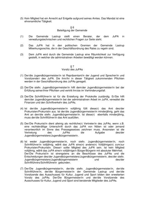 SATZUNG des Jugendparlaments (JuPA) der Gemeinde Lastrup