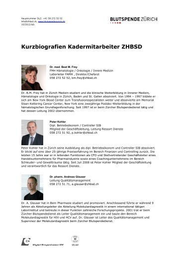 Kurzbiografien Kadermitarbeiter ZHBSD - Blutspende Zürich