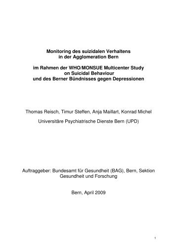 Monitoring des suizidalen Verhaltens in der Agglomeration Bern