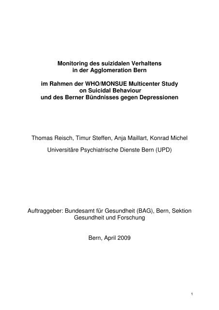 Monitoring des suizidalen Verhaltens in der Agglomeration Bern