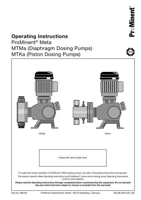 Diaphragm Dosing Pumps - Prominent Fluid Controls Australia