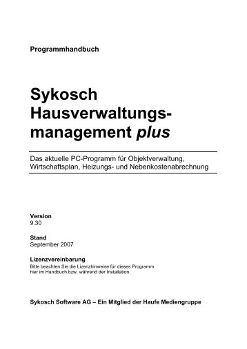 Programmhandbuch Hausverwaltungsmanagement ... - von Sykosch
