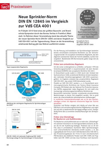 Neue Sprinkler-Norm DIN EN 12845 im Vergleich zur VdS CEA 4001