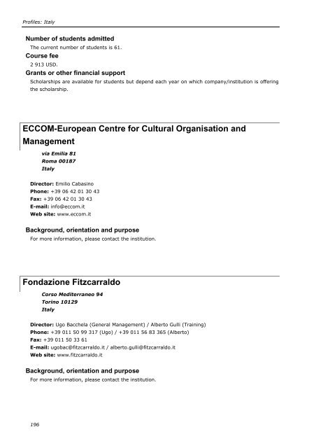 Training in cultural policy and management: international ... - Encatc