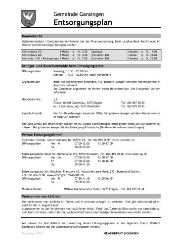 Entsorgungsplan 2013 - Gemeinde Gansingen