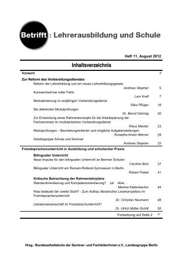 Neu: BLuS Heft 11 - August 2012 - Bundesarbeitskreis der Seminar