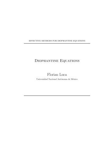 Diophantine Equations Florian Luca