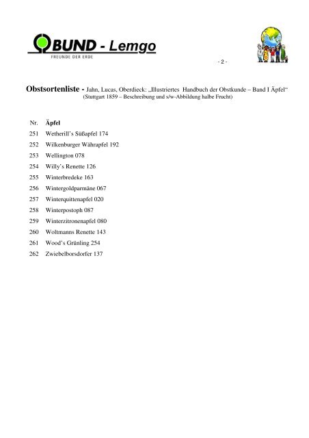 Obstsortenliste - Jahn, Lucas, Oberdieck: „Illustriertes Handbuch der ...