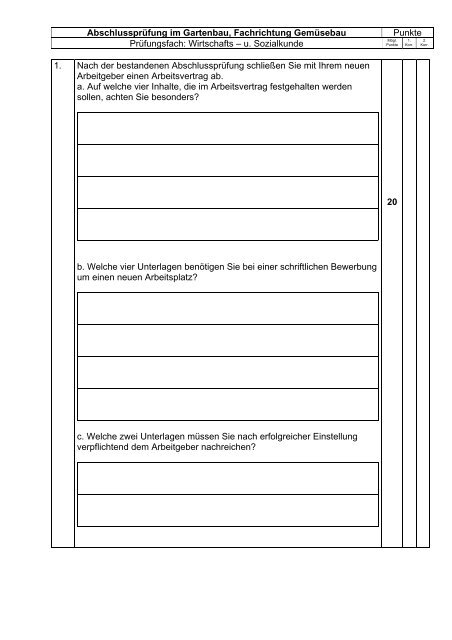 Abschlussprüfung im Gartenbau in Bayern Fachrichtung Gemüsebau