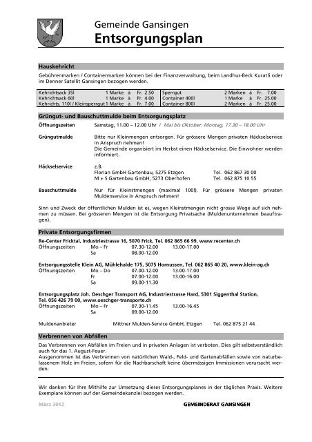 Entsorgungsplan 03.2012 - Gemeinde Gansingen