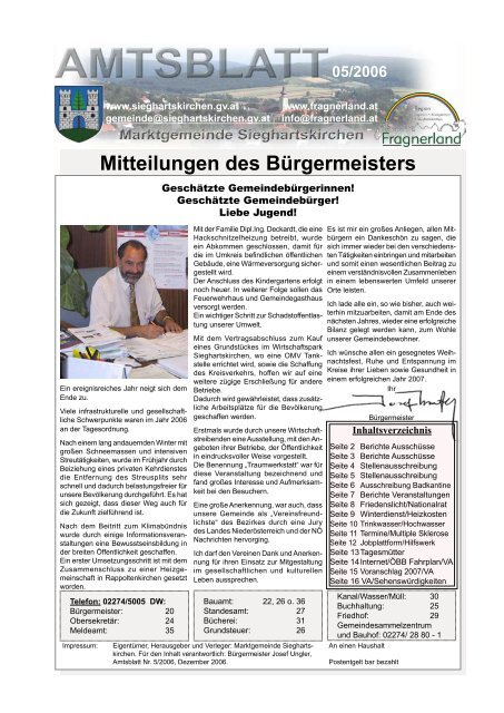 Mitteilungen des Bürgermeisters - Sieghartskirchen