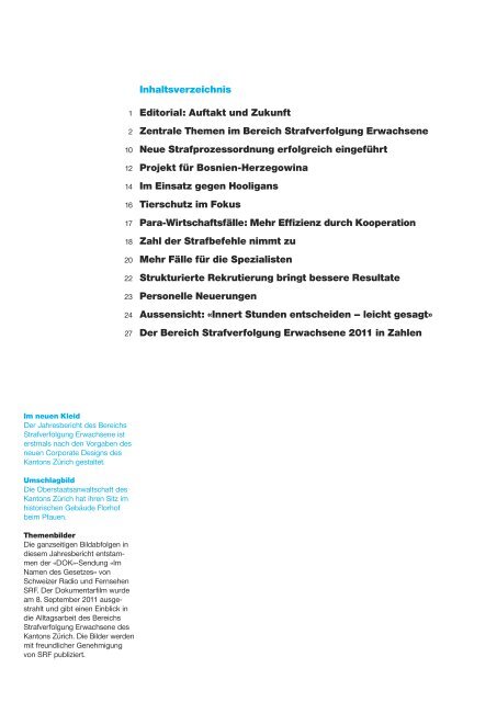 Jahresbericht 2011 - Strafverfolgung Erwachsene - Kanton Zürich