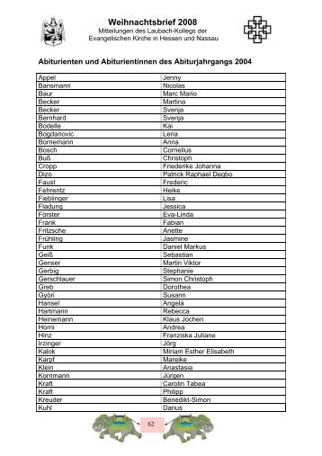Weihnachtsbrief 2008 - Laubach-Kolleg