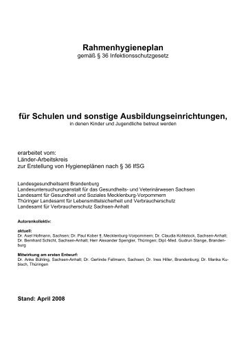 Rahmenhygieneplan gemäß § 36 IfSG für Schulen und ... - Gesundheit