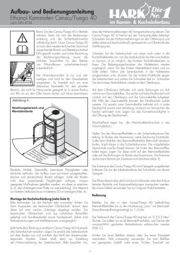 Ethanol Kaminofen Cenzo/Fuego 40 Aufbau- und ... - Hark