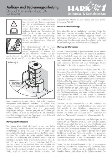 Ethanol Kaminofen Asco 34 Aufbau- und Bedienungsanleitung - Hark