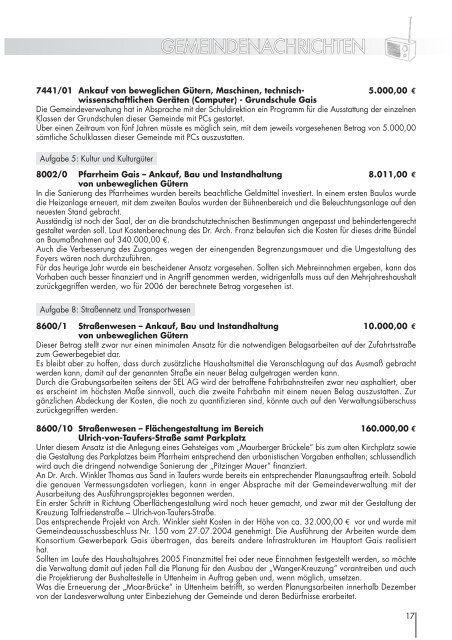 Ausgabe 01/2005 Gemeindenachrichten Teil 1