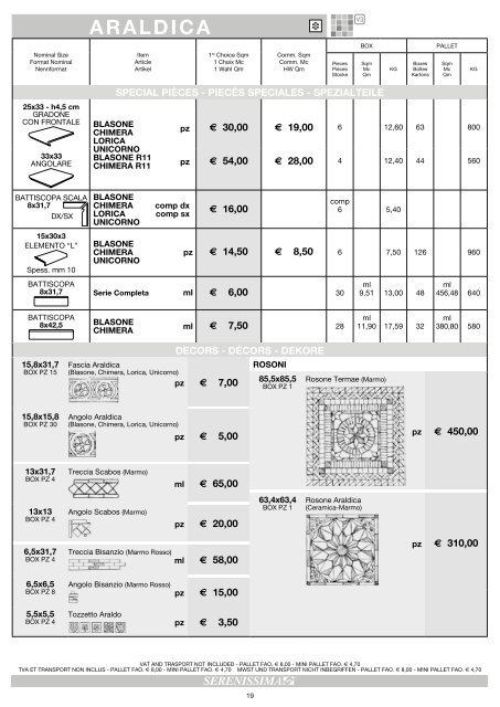 PRICE LIST TARIF PREISLISTE