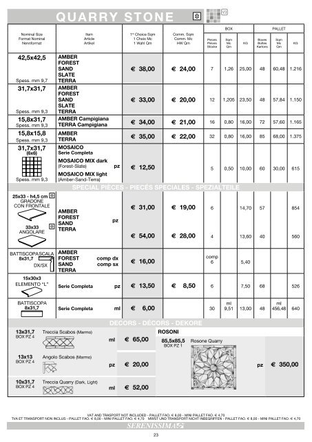 PRICE LIST TARIF PREISLISTE