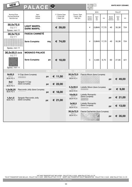 PRICE LIST TARIF PREISLISTE