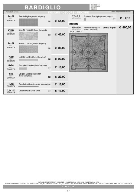 PRICE LIST TARIF PREISLISTE