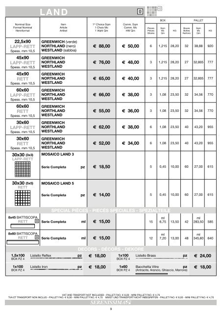 PRICE LIST TARIF PREISLISTE