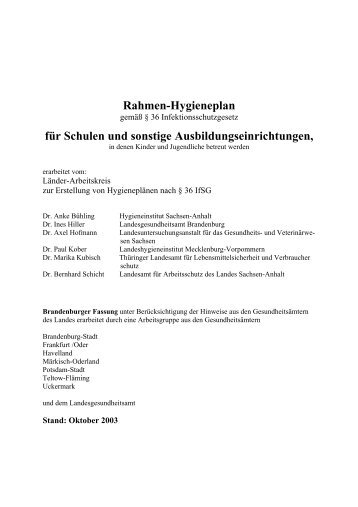 Rahmen-Hygieneplan für Schulen und sonstige ...