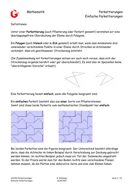 Mathematik Parkettierungen Einfache Parkettierungen