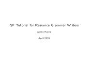 GF Tutorial for Resource Grammar Writers - Grammatical Framework