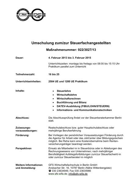 Infomaterial Umschulung Bei Der Gfs