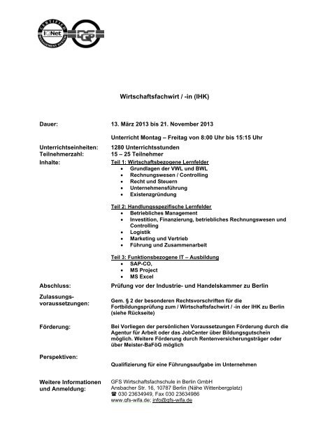 Wirtschaftsfachwirt / -in (IHK) - GFS-Seminare