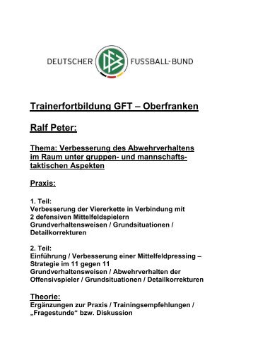 Trainerfortbildung GFT – Oberfranken Ralf Peter: - Anpfiff