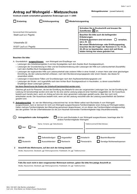 Antrag Auf Wohngeld A Mietzuschuss