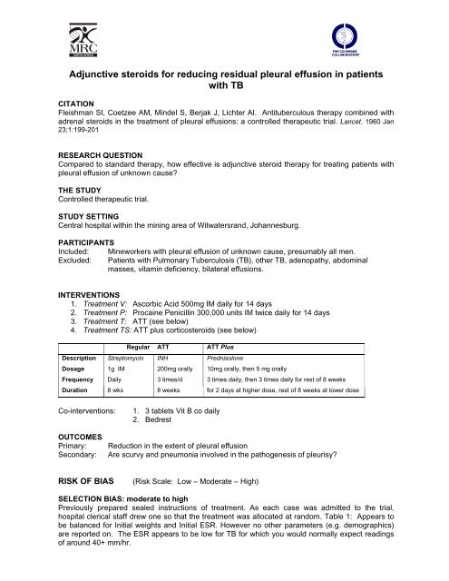 Adjunctive Steroids For Reducing Residual Pleural Effusion In Patients