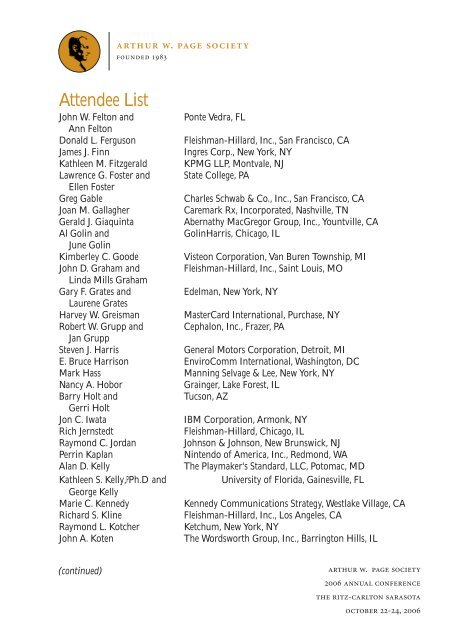 Attendee List - The Arthur Page Society