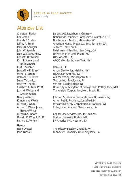 Attendee List - The Arthur Page Society