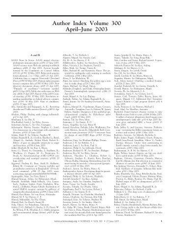 Author Index Volume 300 April–June 2003 - Science