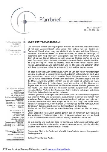 Gott den Vorzug geben...« - Pastoralverbund Rietberg - Süd