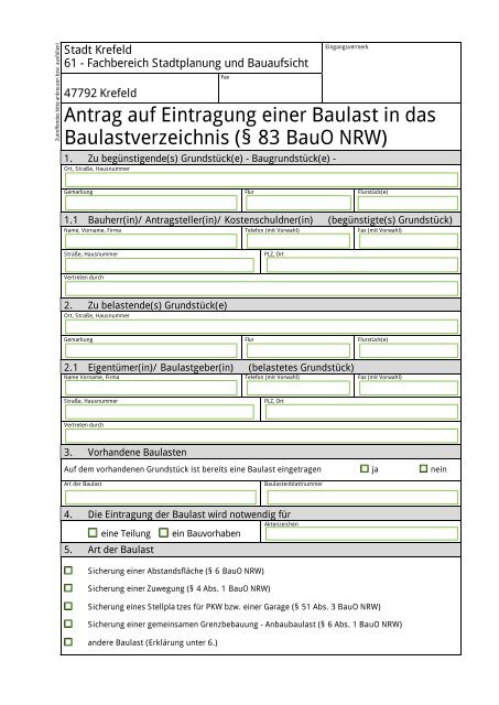 Antrag auf Eintragung einer Baulast in das  ... - Krefeld