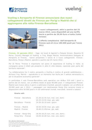 Vueling e Aeroporto di Firenze: i nuovi collegamenti - Met