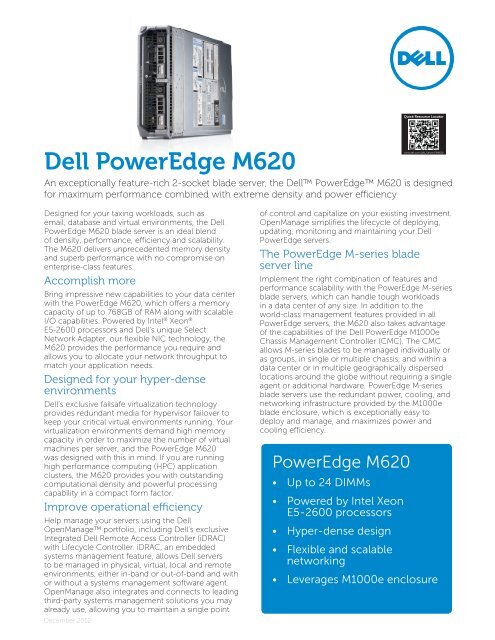 PowerEdge M620 Spec Sheet - Dell